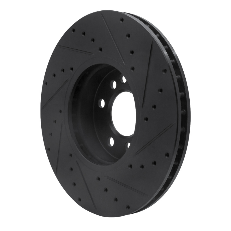 BMW X5 Brake Rotor (1) - Front Left - R1 Concepts - Drilled & Slotted - Black - `00-`06